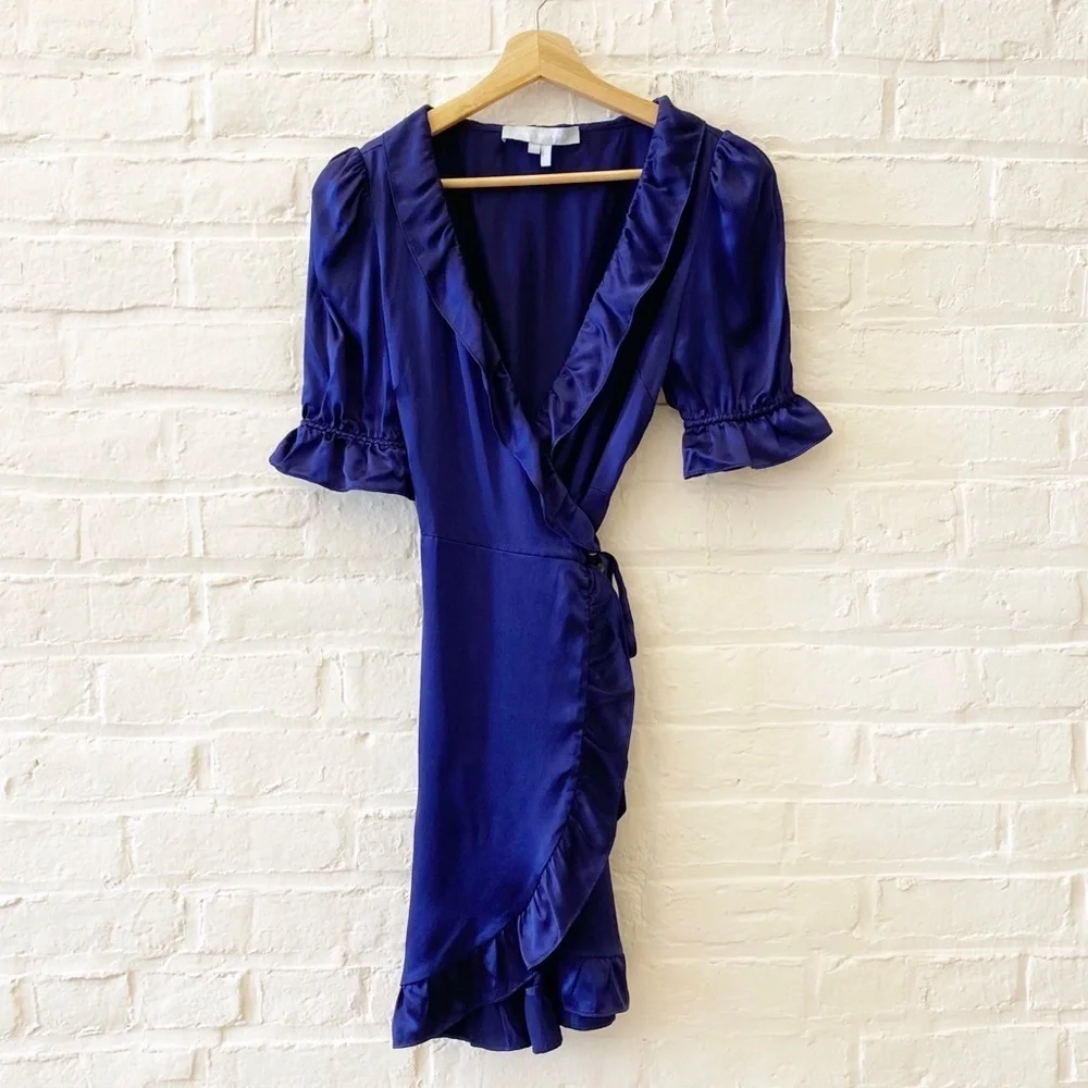 Hill House || Nima Silk Wrap Mini Dress Navy‎ XS